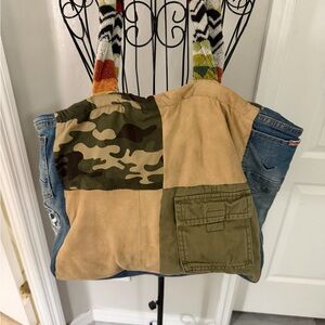 Patchwork Canvas & Denim Tote — Camouflage Accent Salvage Sacs
